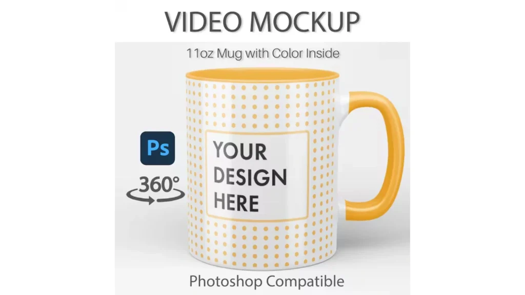 11oz 360 Coffee Mug Mockup- Coffee Mug mockup that has instruction text on a background on how to use it