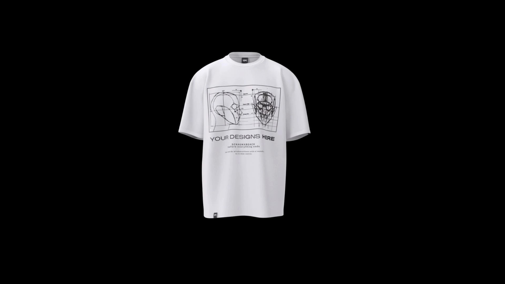 3D 360 Animated T-Shirt Mockup -white shirt with graphic design of human anatomy