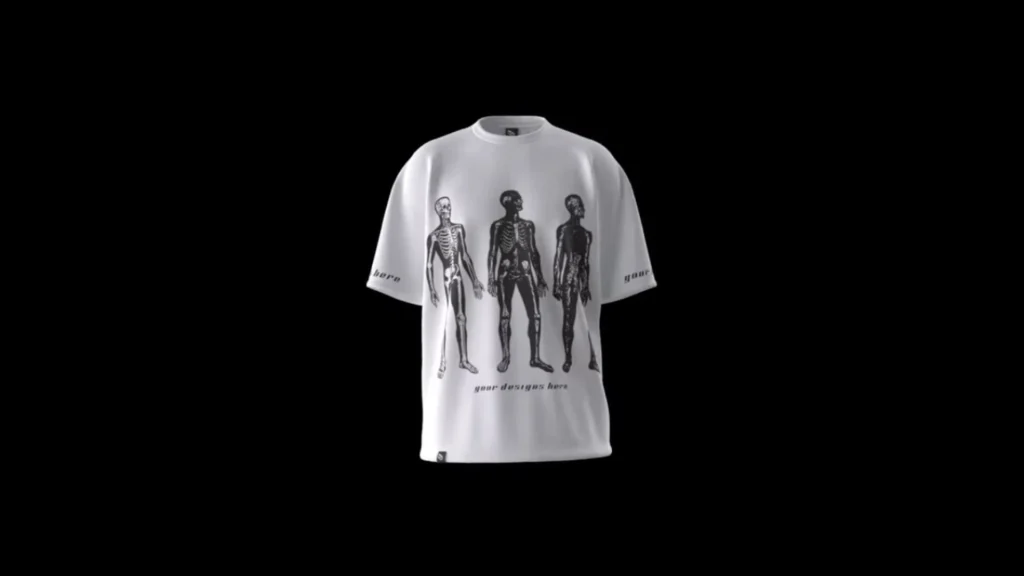 3D Knitting Animated T-shirt Mockup -white shirt with graphic design of human anatomy