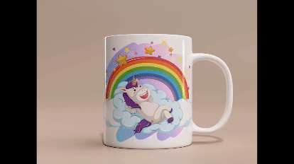 Animated 360 Mug Mockup- a mug with a design of a animated cat holding a heart
