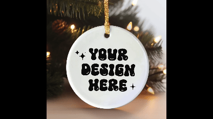 Blinking Christmas Light Ornament Mockup- Christmas Ornament with a background of Christmas tree and blinking lights