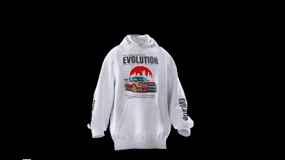 Bouncing-360-White Hoodie-Mockup- White hoodie with a graphic design of red car and 