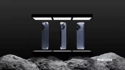 Dynamic Phone Mockup for Professional Presentations- with black background the phone is sitting on the meteor rock and there is two meteor floating in the background