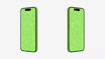 Minimalist Mobile Mockup for Stunning Visuals- with plain white background and screens are green with a word 
