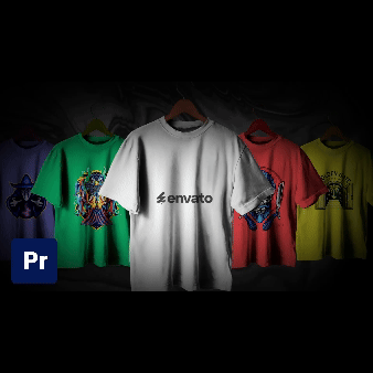 Multi-Color Graphic T-shirt Mockup- dark background with multiple different colors of t-shirts with graphic designs