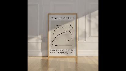 Multiple Colored-Wooden Wall Art Frame Mockup- a frame with an abstract canvas on it and sunshine reflecting on the frame