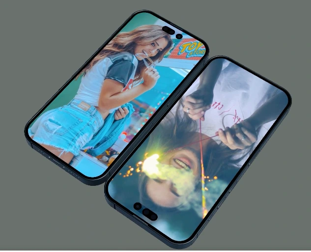 Realistic Mobile Screen Mockup for Seamless App Previews- with plain grey background and two beautiful girls displaying in the screen