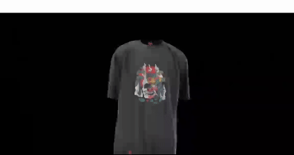 Rotating 360 T-Shirt Mockup Designs- graphic t-shirt design of half-face skeleton and Japanese Oni mask