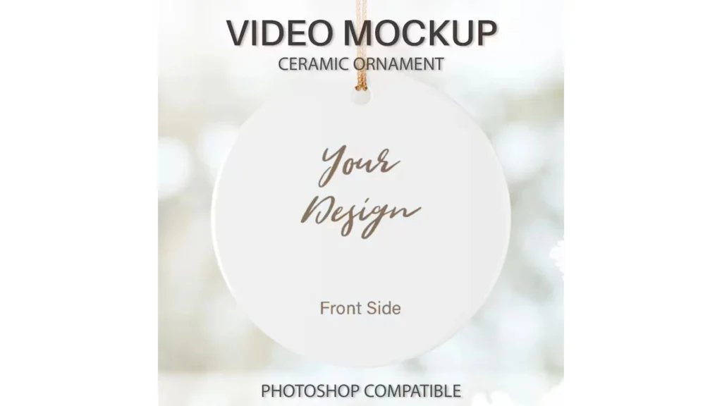 Rotating 360 Ornament Mockup- a floating ornament that has a blurred  background and a flower beside the ornament