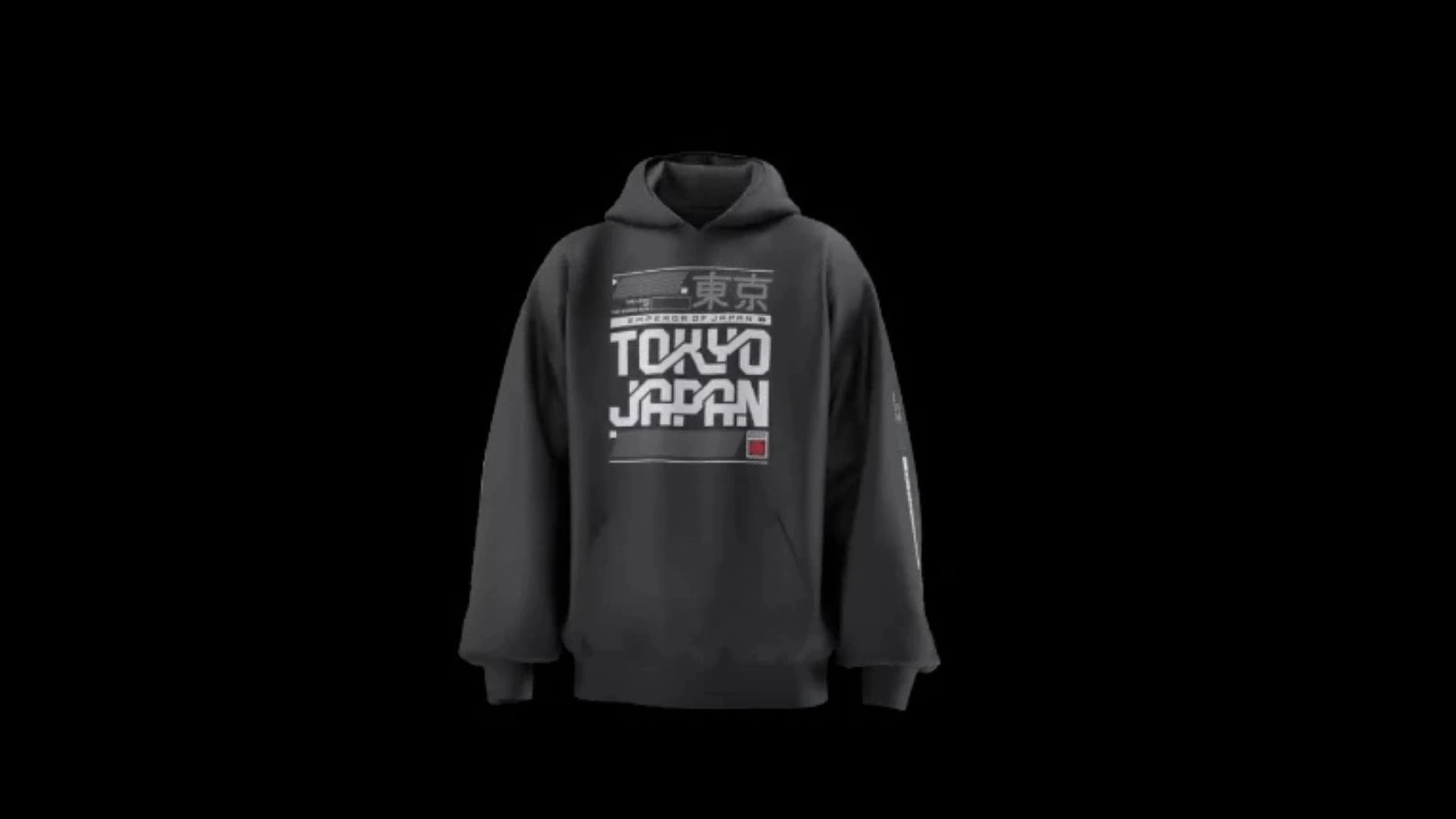 Rotating 3D Hoodie Mockup Black- Black hoodie with a graphic design of 