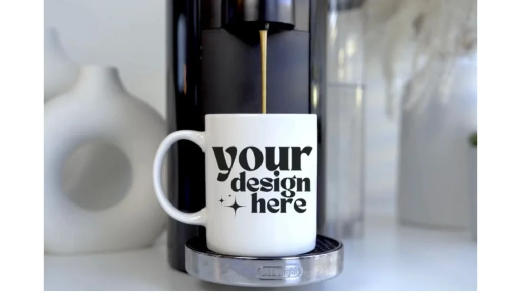 Dripping Coffee Mug Mockup- a mug in a coffee maker pouring coffee